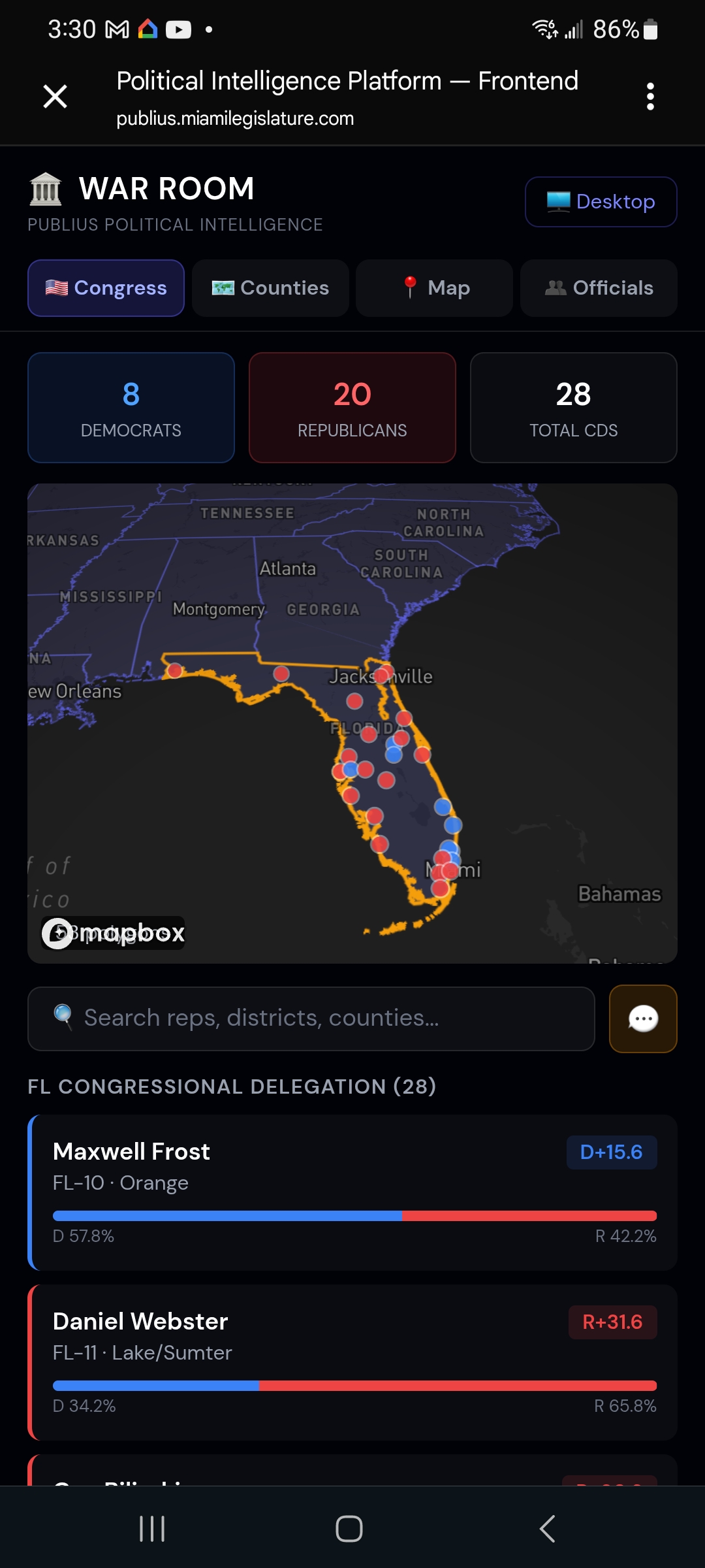Publius — pinch to zoom to your area, all Florida representatives visible